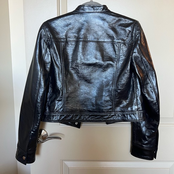 Theory Dark Navy Blue Cropped Faux Leather Jacket - Picture 2 of 3